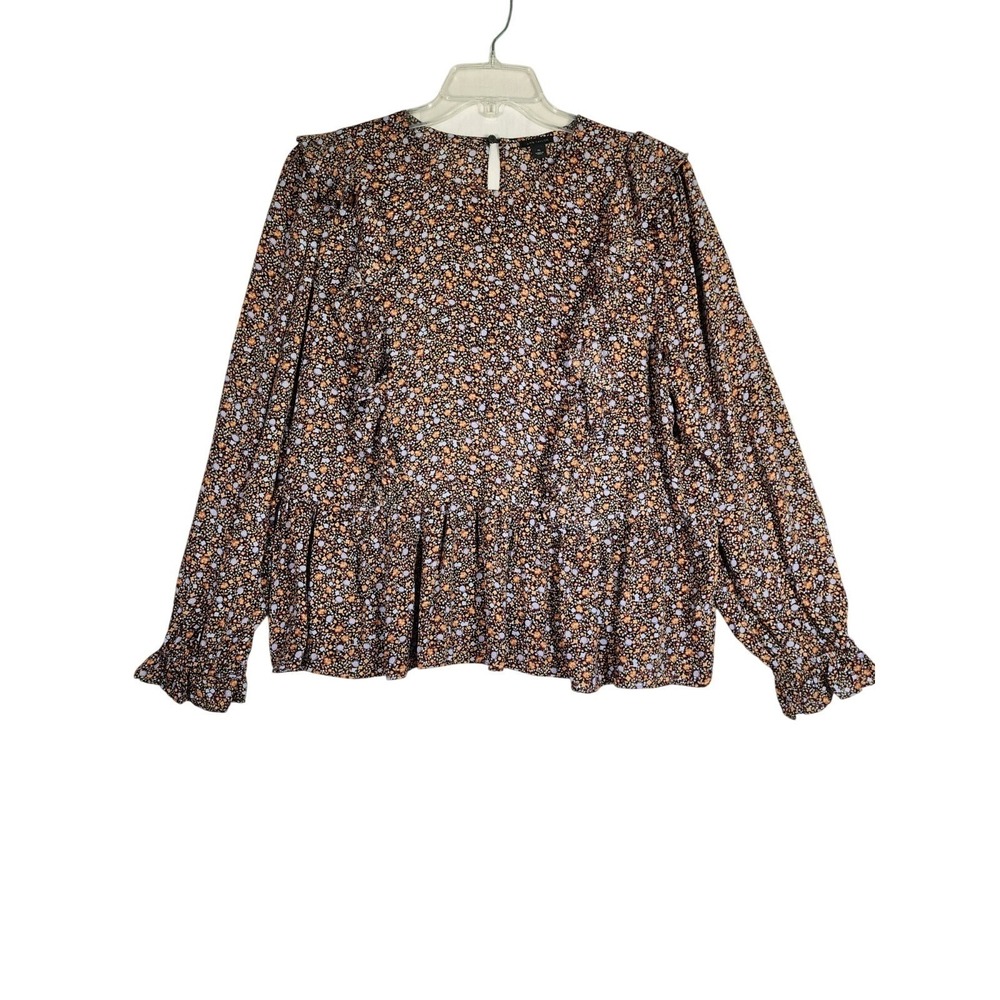 Ann Taylor XL Floral Peplum Blouse Long Sleeve Boho Cottagecore Top Prairie Chic